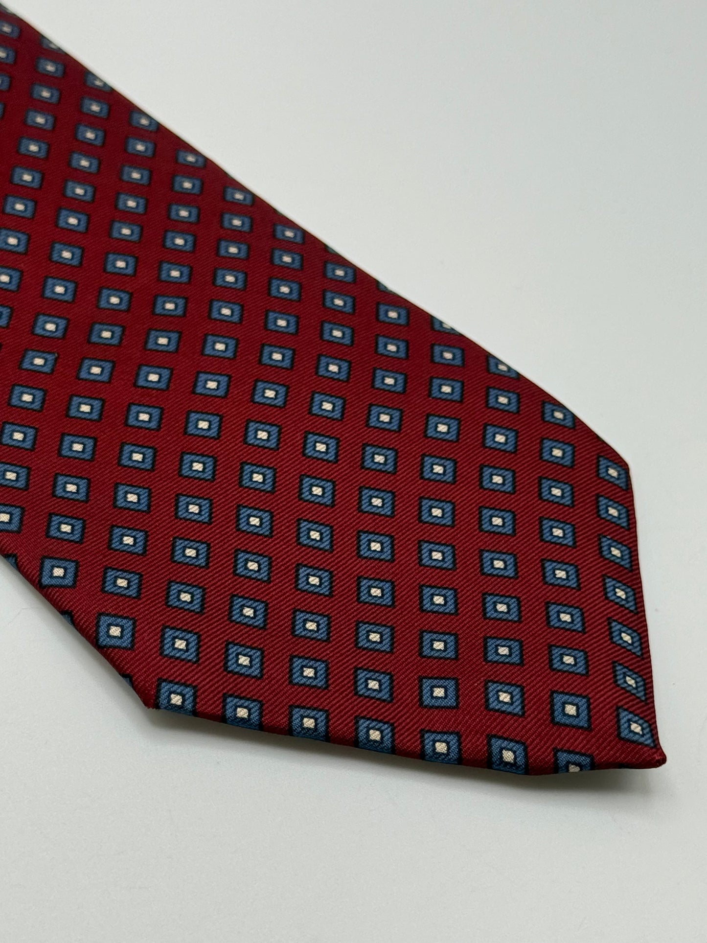 Burgundy silk tie small geometric pattern