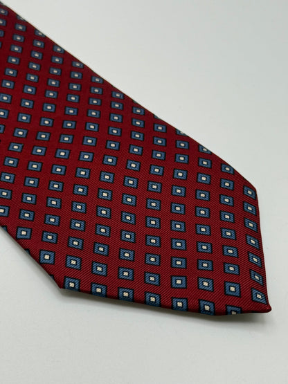 Burgundy silk tie small geometric pattern
