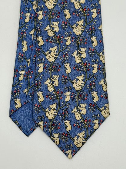 Blue twill silk tie whit koala pattern