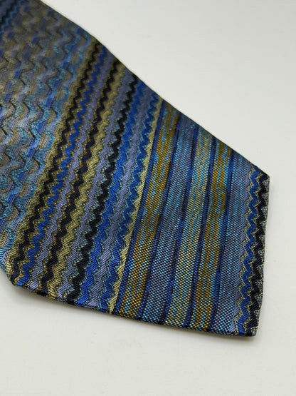 Blue jacquard silk tie whit stripes
