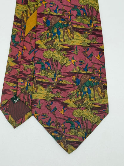 Twill silk tie landscape with shepherds pattern