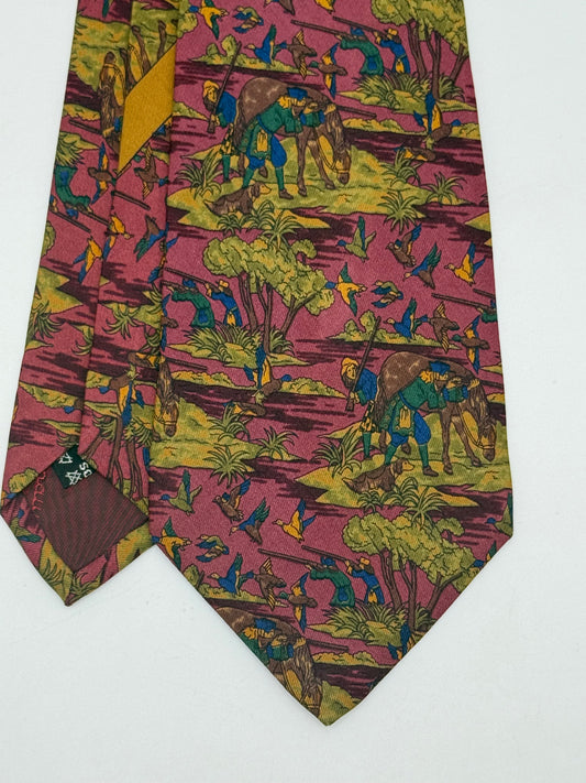Twill silk tie landscape with shepherds pattern