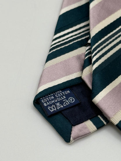 Dark green and pink cotton and silk tie