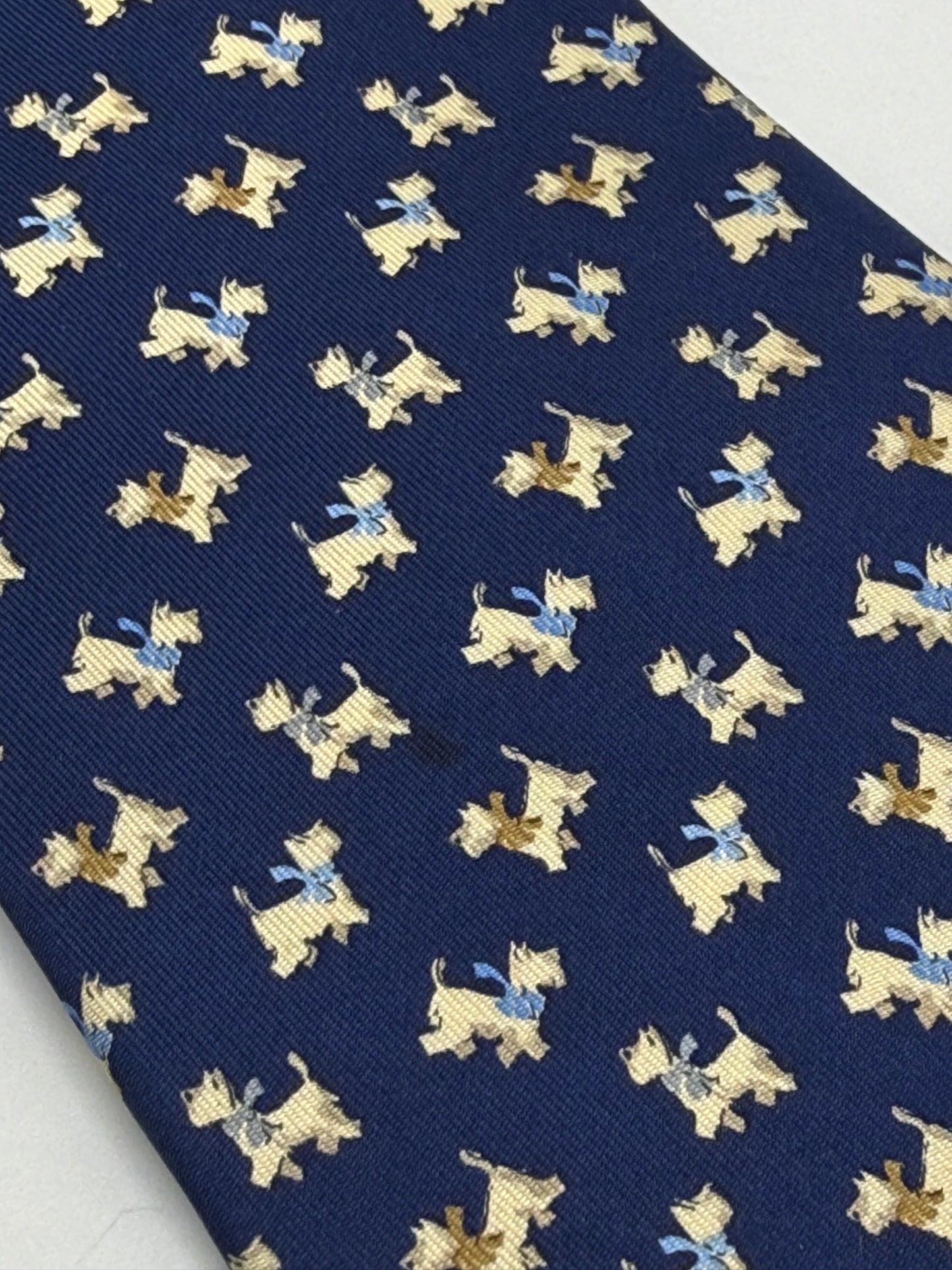Dark blue small dog pattern silk tie