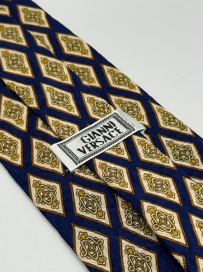 Dark blue twill silk tie baroque