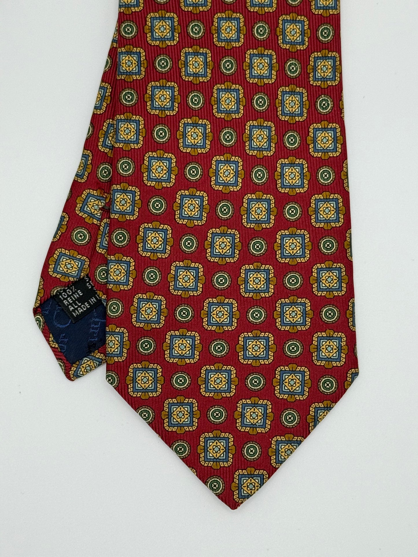 Burgundy silk geometric pattern tie