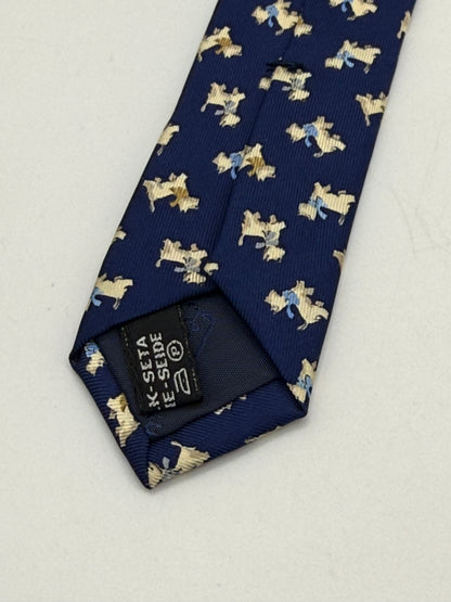 Dark blue small dog pattern silk tie