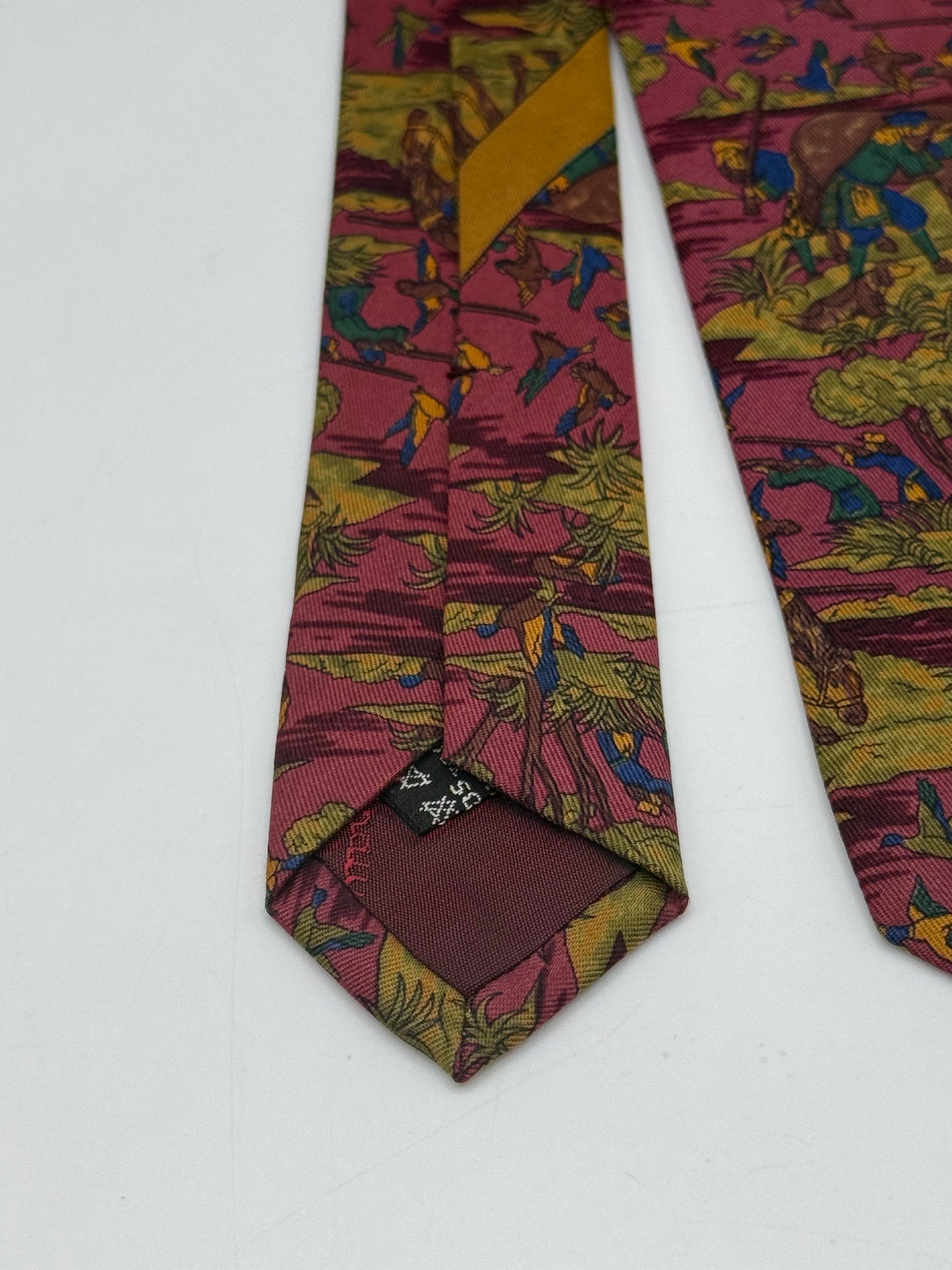 Twill silk tie landscape with shepherds pattern