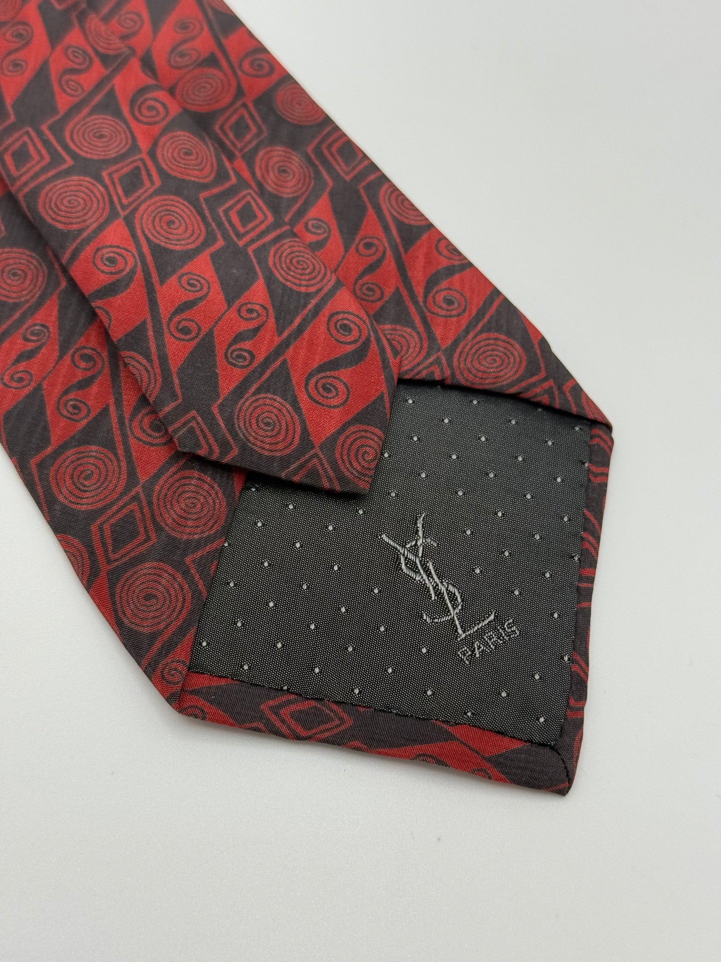 Burgundy geometric silk tie