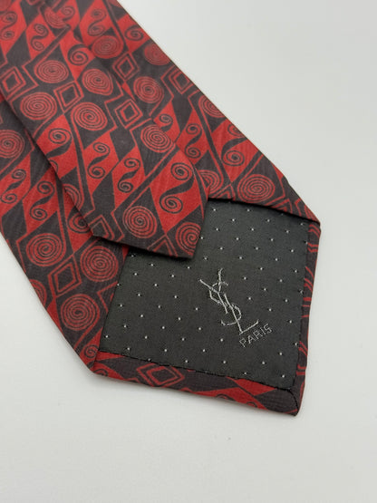 Burgundy geometric silk tie