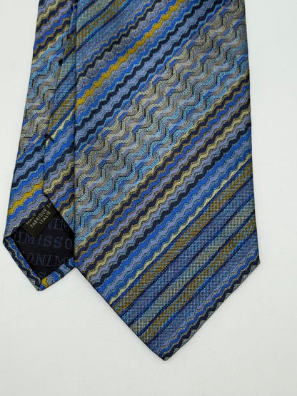 Blue jacquard silk tie whit stripes