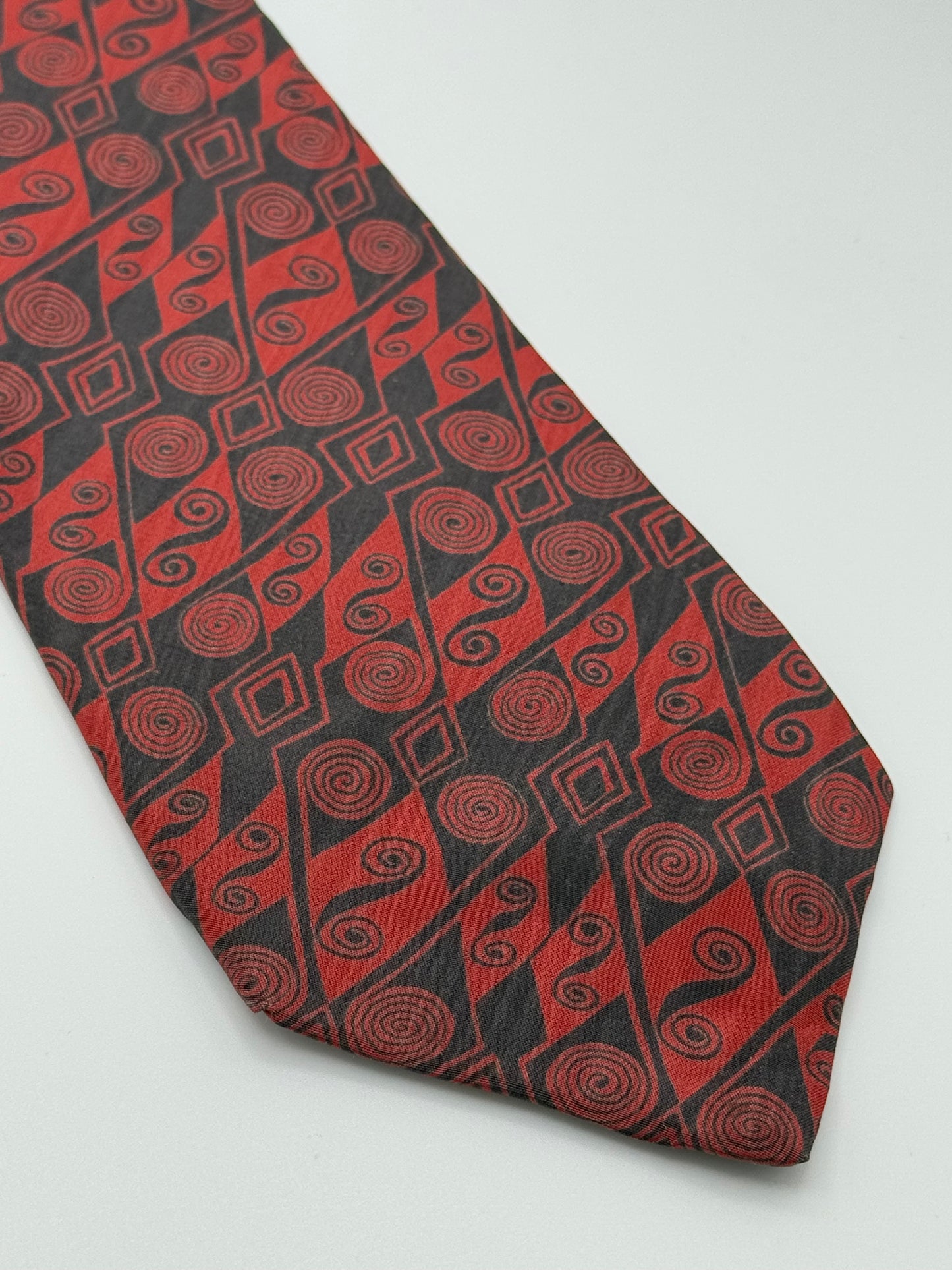 Burgundy geometric silk tie