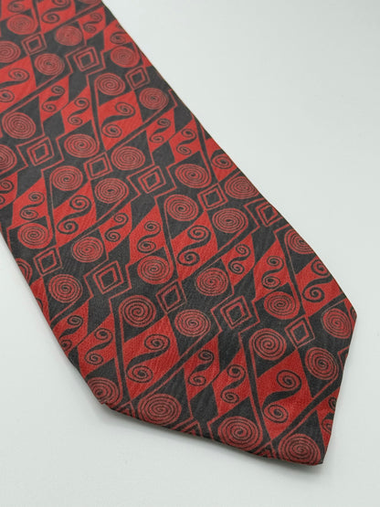 Burgundy geometric silk tie