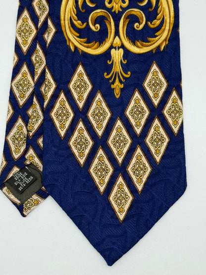 Dark blue twill silk tie baroque