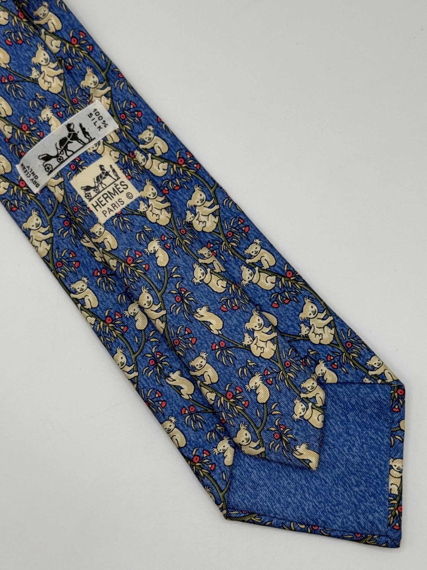 Blue twill silk tie whit koala pattern