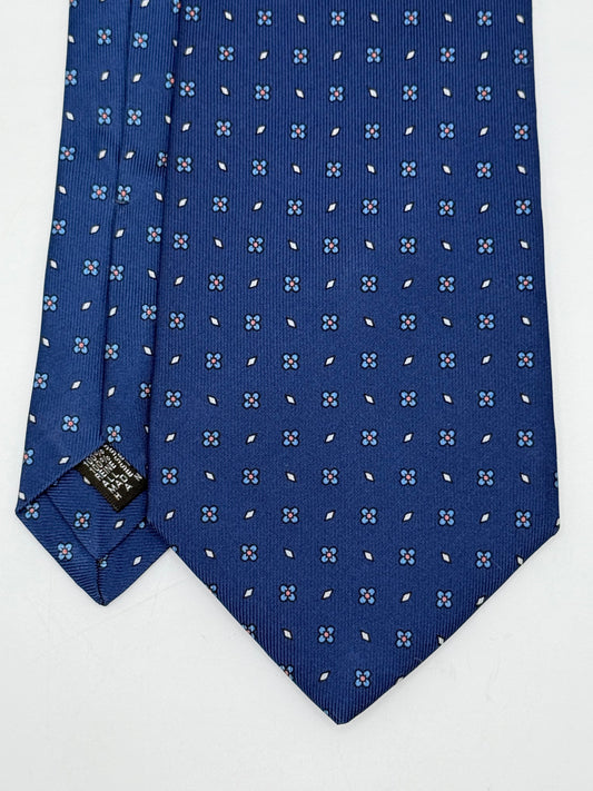Dark blue twill silk tie whit small flower pattern
