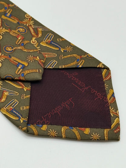 Dark green silk tie whit spurs pattern