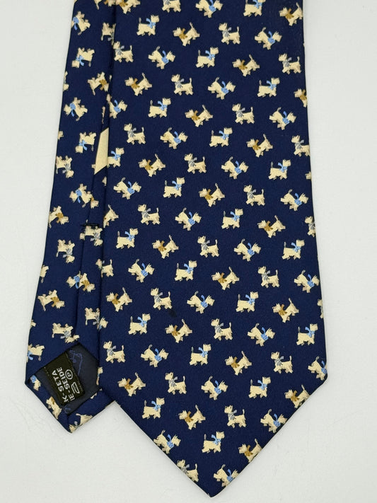 Dark blue small dog pattern silk tie