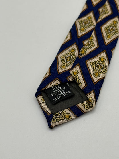 Dark blue twill silk tie baroque