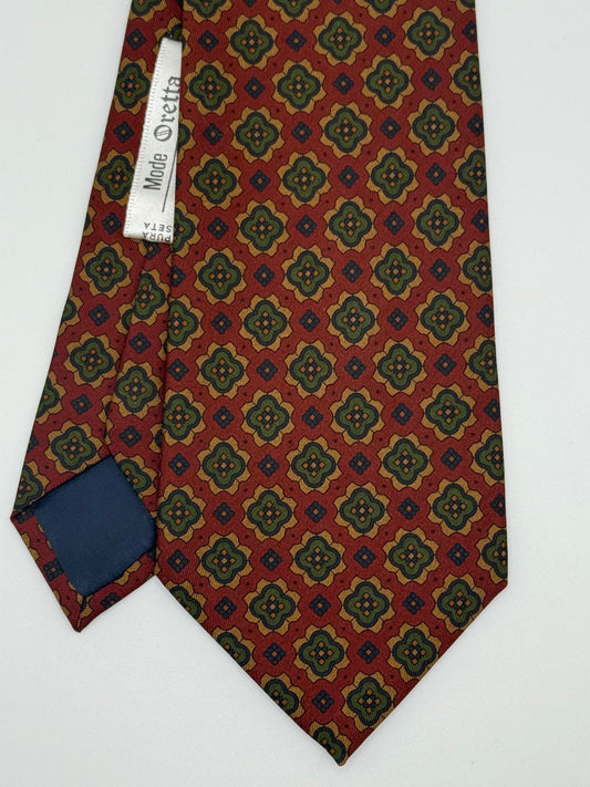 Burgundy silk tie whit geometric pattern