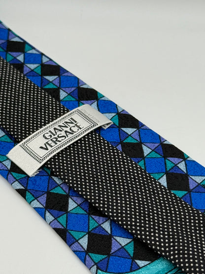 Blue and black satin silk tie
