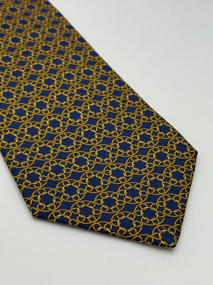Dark blue twill silk tie geometric pattern
