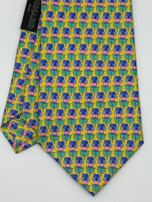 Yellow flower pattern silk tie