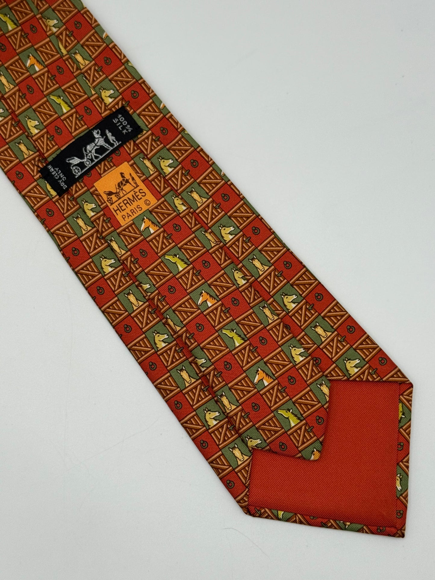 Orange twill silk tie stable pattern