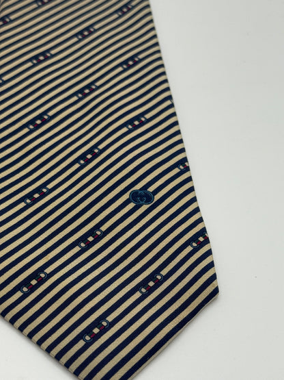Cream and dark blue stripes silk tie
