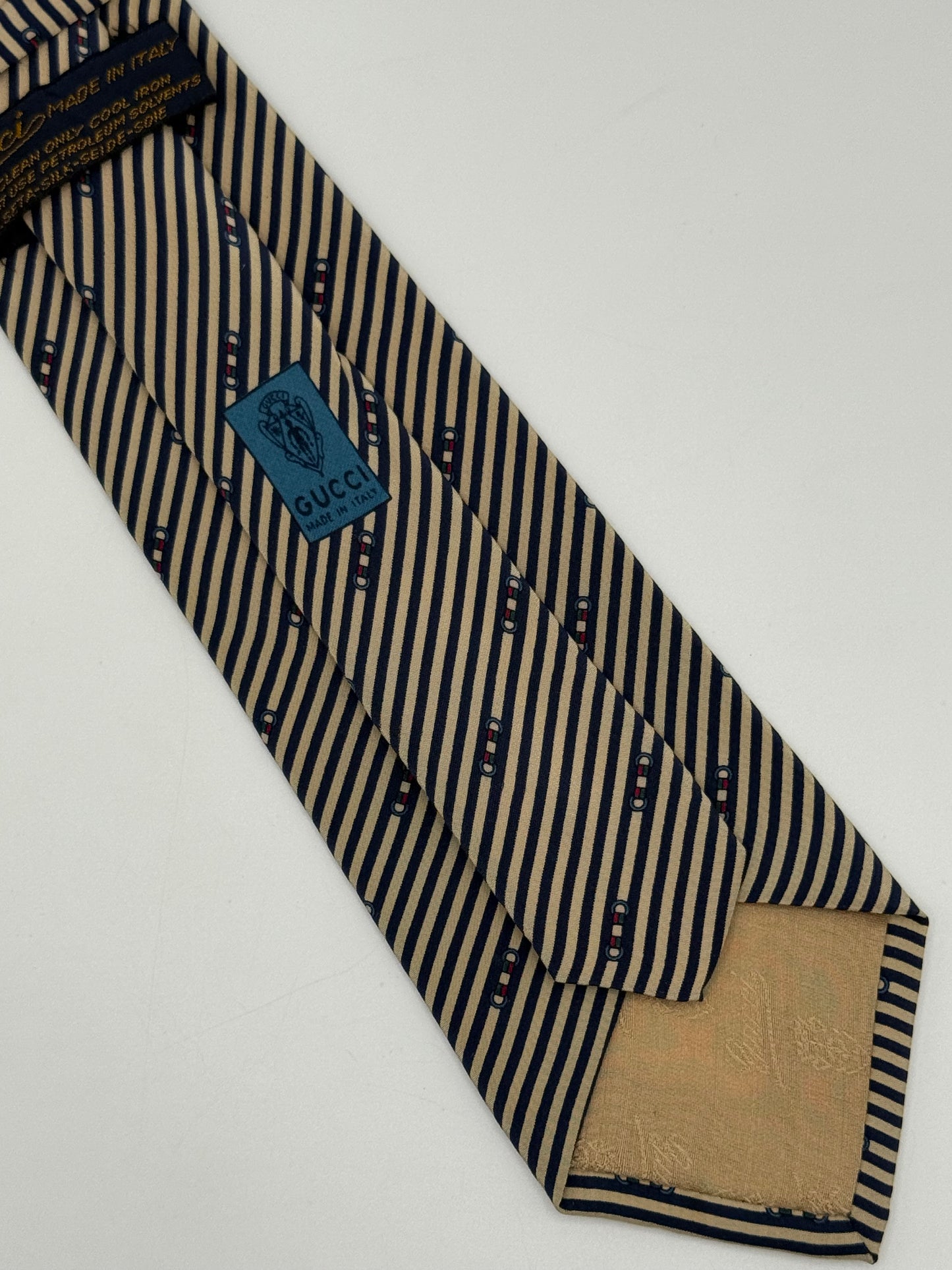 Cream and dark blue stripes silk tie