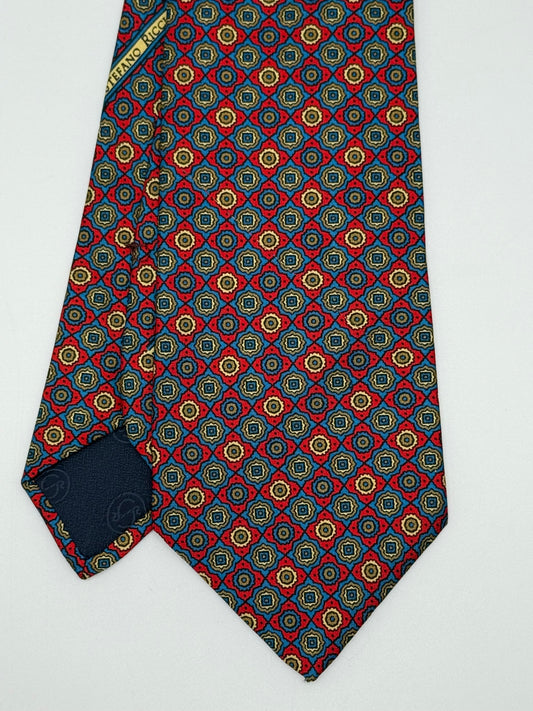 Burgundy geometric pattern silk tie