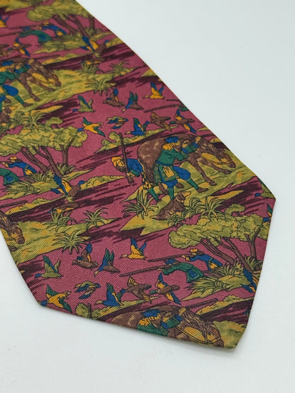 Twill silk tie landscape with shepherds pattern