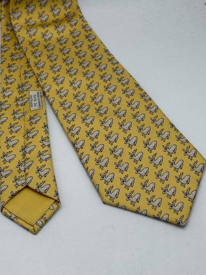 Yellow twill silk tie whit small deer pattern
