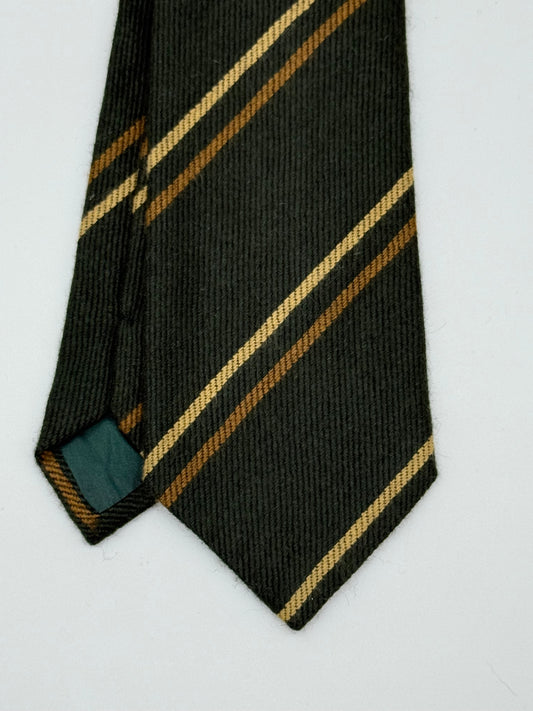 Dark green regimental cashmere and silk tie