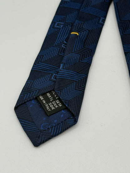 Dark blue jacquard silk tie