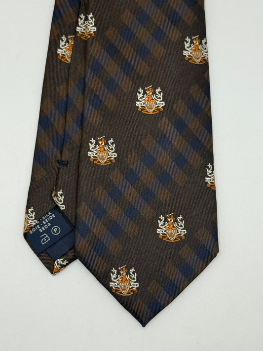 Dark blue and checked silk tie