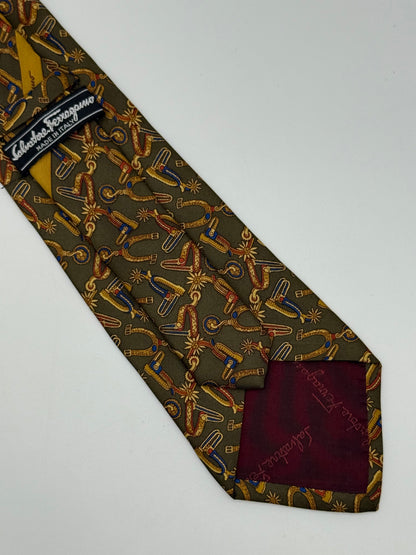 Dark green silk tie whit spurs pattern