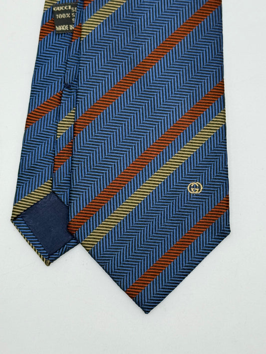 Blue regimental jacquard silk tie