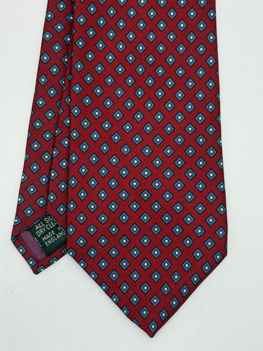 Burgundy silk tie small geometric pattern