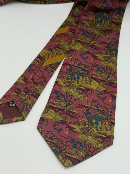 Twill silk tie landscape with shepherds pattern