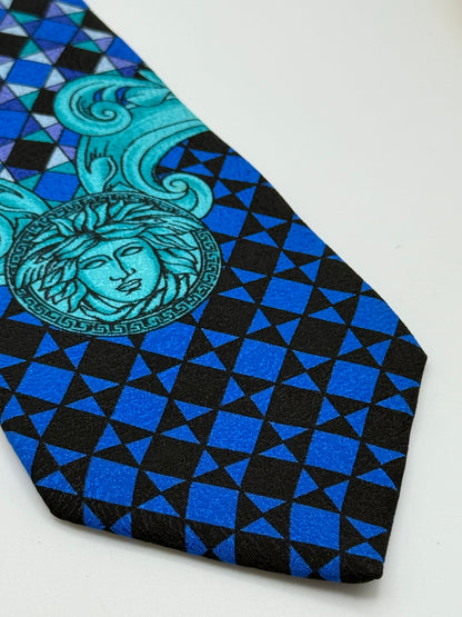 Blue and black satin silk tie