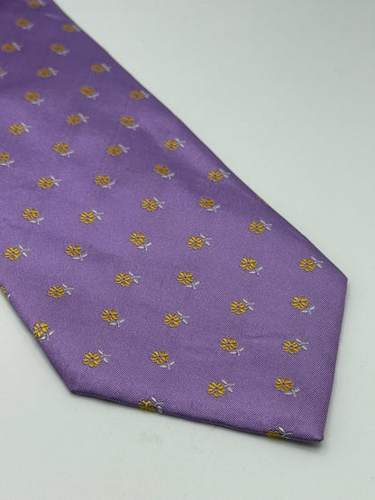 Light purple twill silk tie Whit small flower pattern