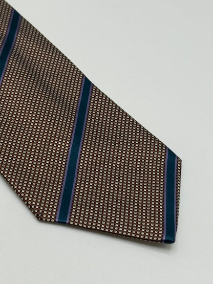 Brown Grenadine silk tie blue stripes