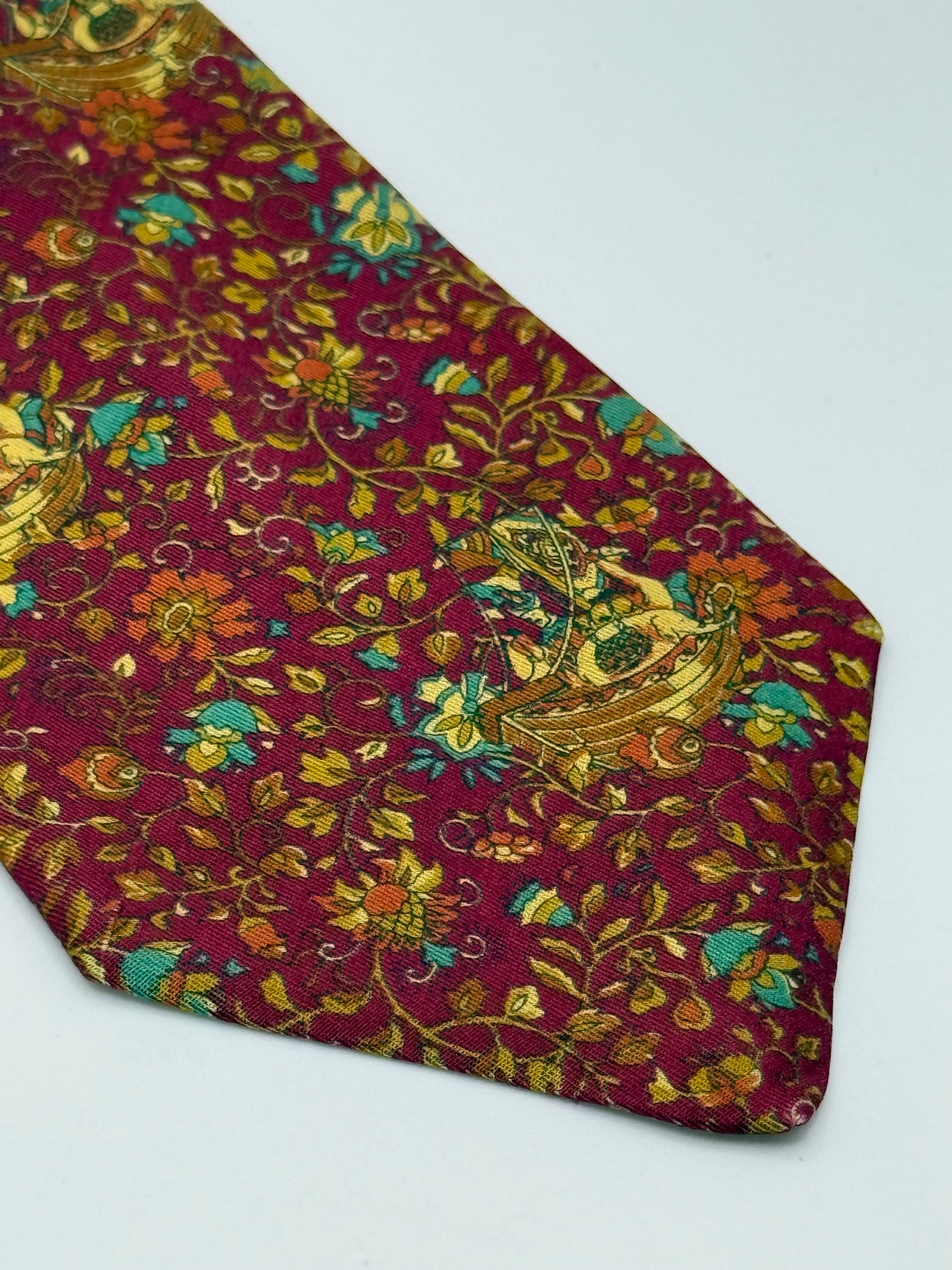 Burgundy silkt whit flower pattern
