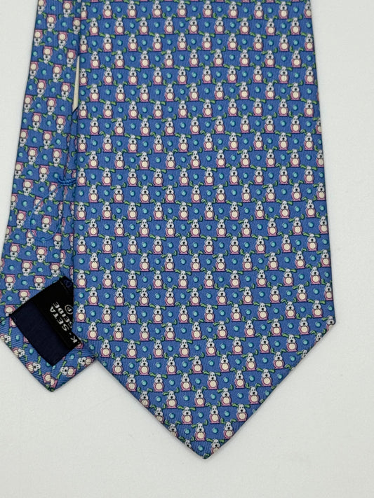 Blue twill silk tie whit micro pattern