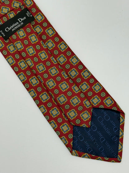 Burgundy silk geometric pattern tie