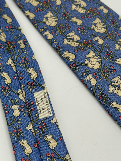 Blue twill silk tie whit koala pattern