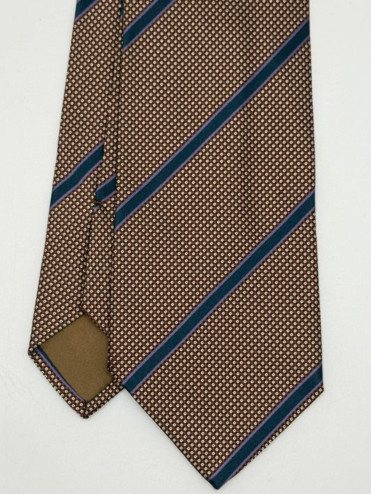 Brown Grenadine silk tie blue stripes