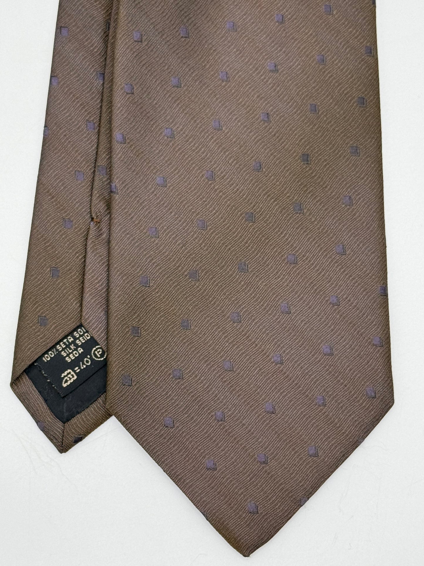 Brown silk tie whit small geometric parttern