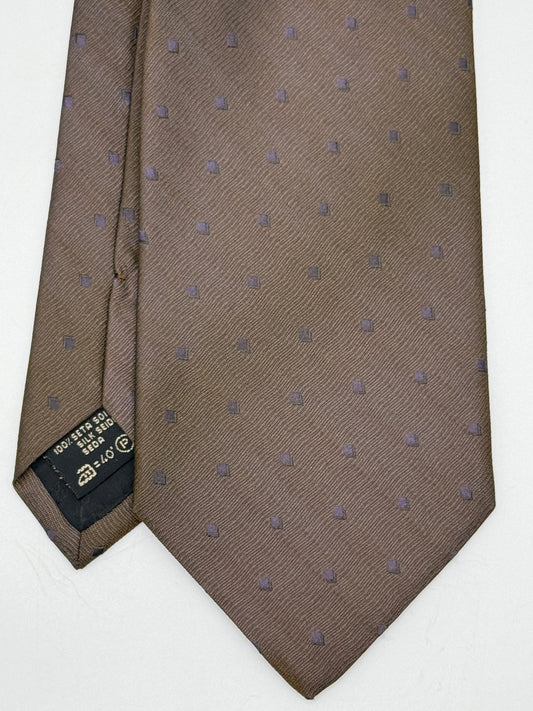Brown silk tie whit small geometric parttern